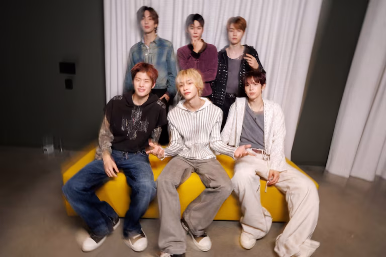 The 6-member South Korean boy band RIIZE poses for a portrait inside the RCA building on the Sony Pictures lot in Culver City California, U.S. November 12, 2025. REUTERS/Mike Blake